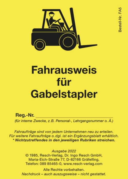 Fahrausweis für Gabelstapler